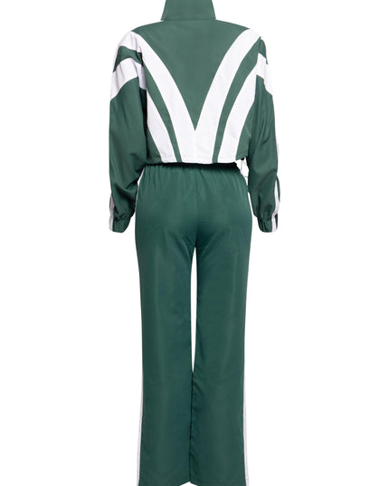 Women's Two-Tone Track Suit - Green and White - Muvin 