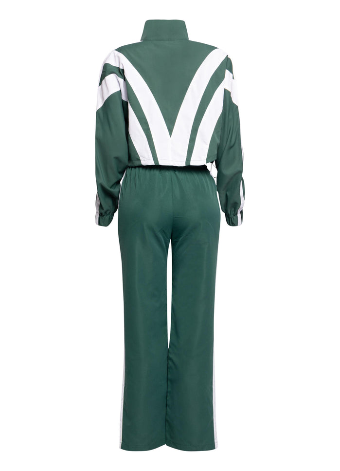 Women's Two-Tone Track Suit - Green and White - Muvin 