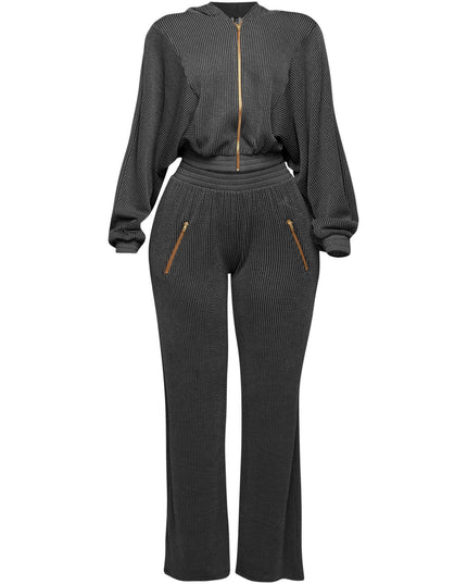 Zipper closure hoodie jacket & pants set - Muvin 