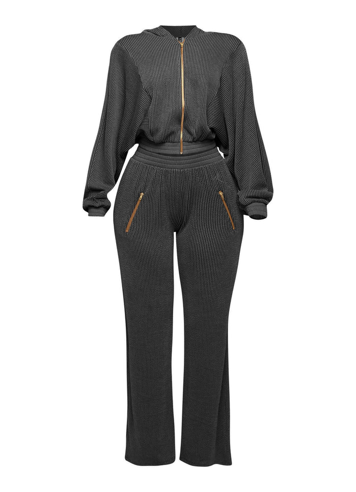 Zipper closure hoodie jacket & pants set - Muvin 