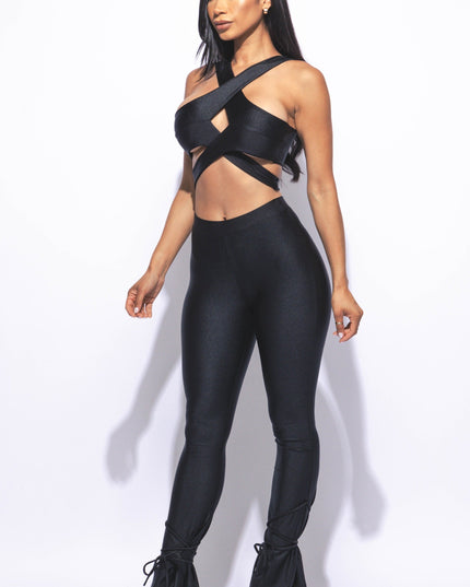 Cut out top & tide bottom pants set - Muvin 