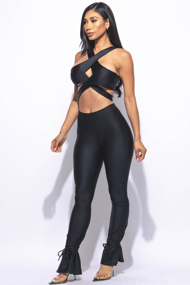 Cut out top & tide bottom pants set - Muvin 