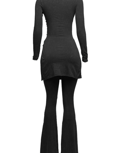 Mineral washed long sleeve top & bell bottom pants set - Muvin 