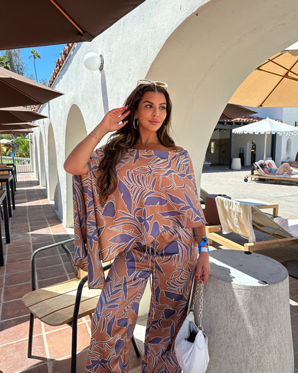 Satin one shoulder flowy set with wide leg pants - Muvin 