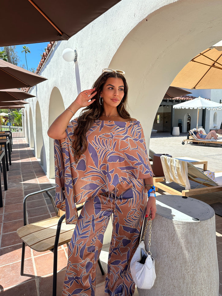 Satin one shoulder flowy set with wide leg pants - Muvin 