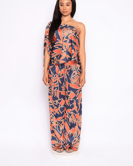 Satin one shoulder flowy set with wide leg pants - Muvin 