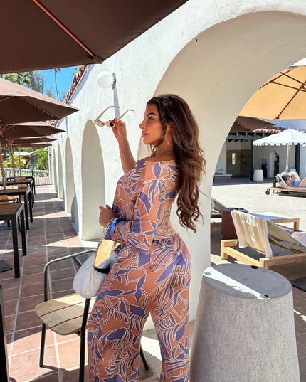 Satin one shoulder flowy set with wide leg pants - Muvin 