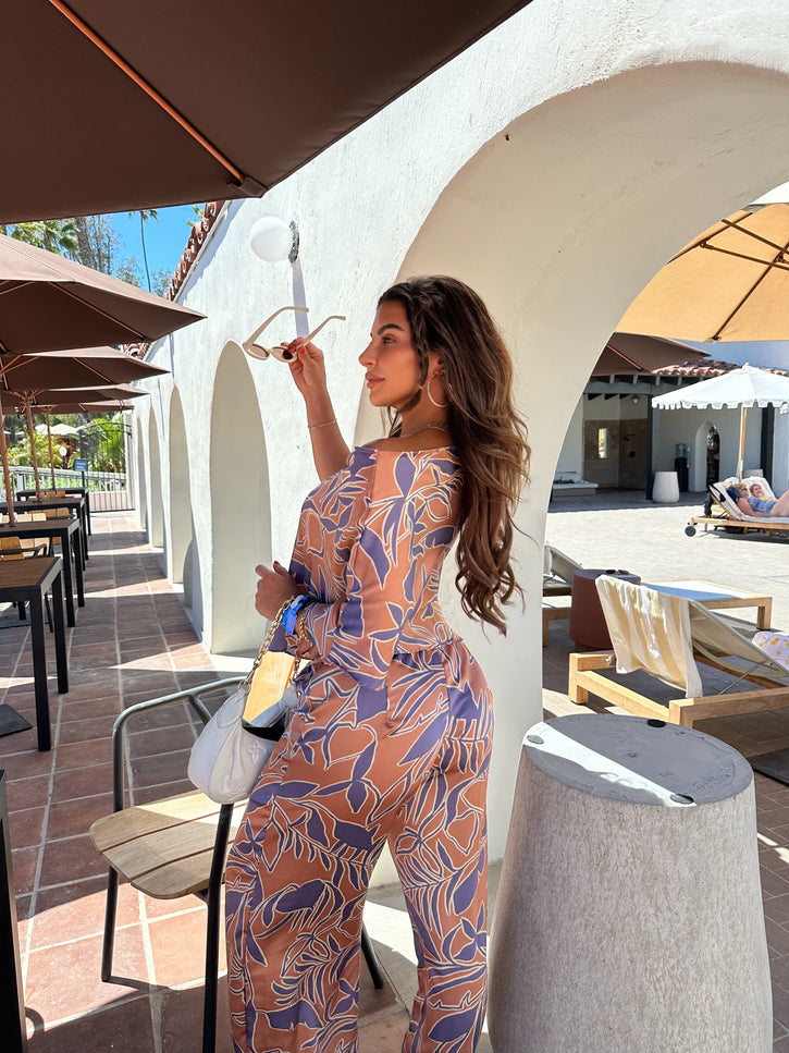 Satin one shoulder flowy set with wide leg pants - Muvin 