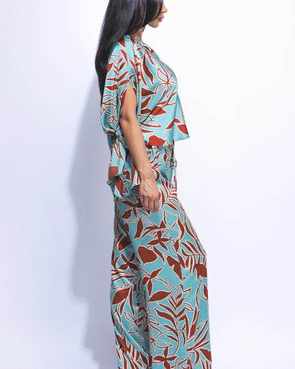 Satin one shoulder flowy set with wide leg pants - Muvin 