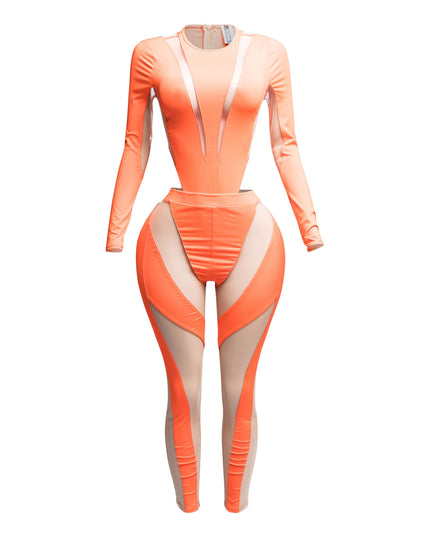 Mesh contrast bodysuit and leggings set - Muvin 