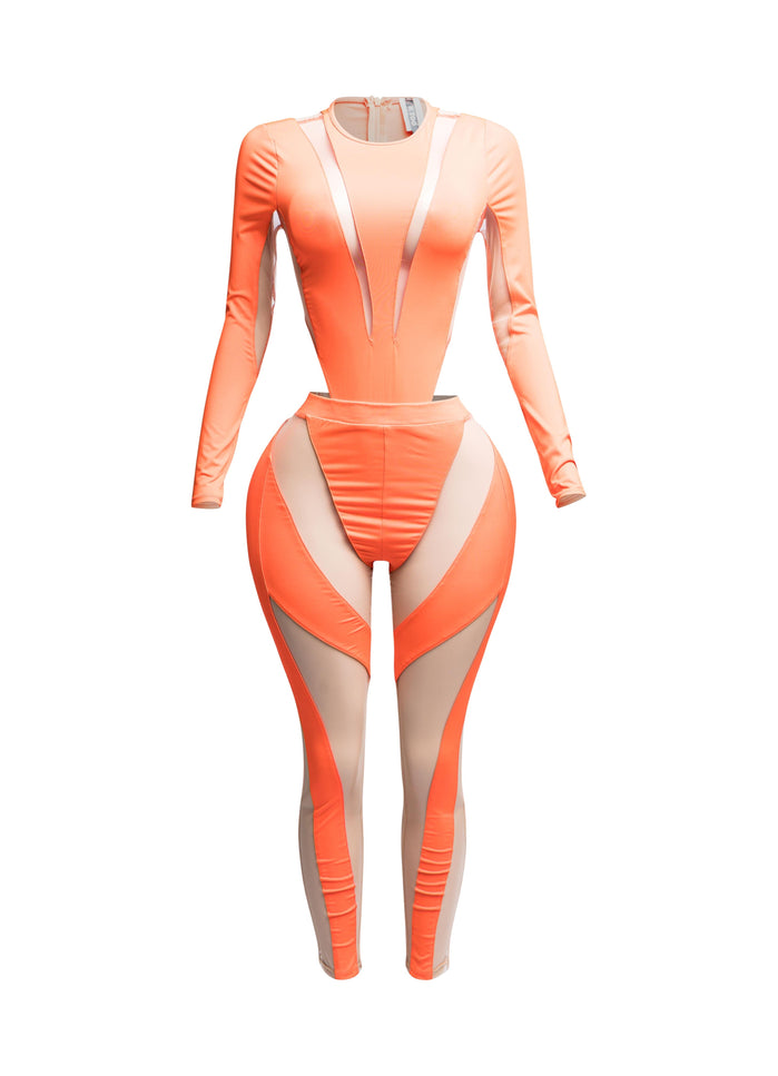 Mesh contrast bodysuit and leggings set - Muvin 