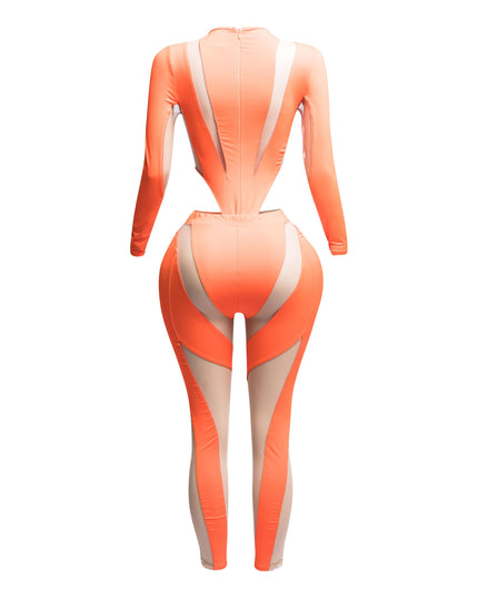 Mesh contrast bodysuit and leggings set - Muvin 
