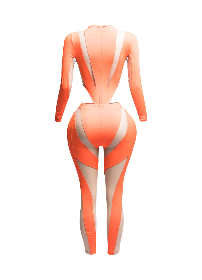 Mesh contrast bodysuit and leggings set - Muvin 