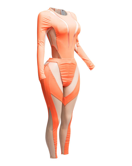 Mesh contrast bodysuit and leggings set - Muvin 
