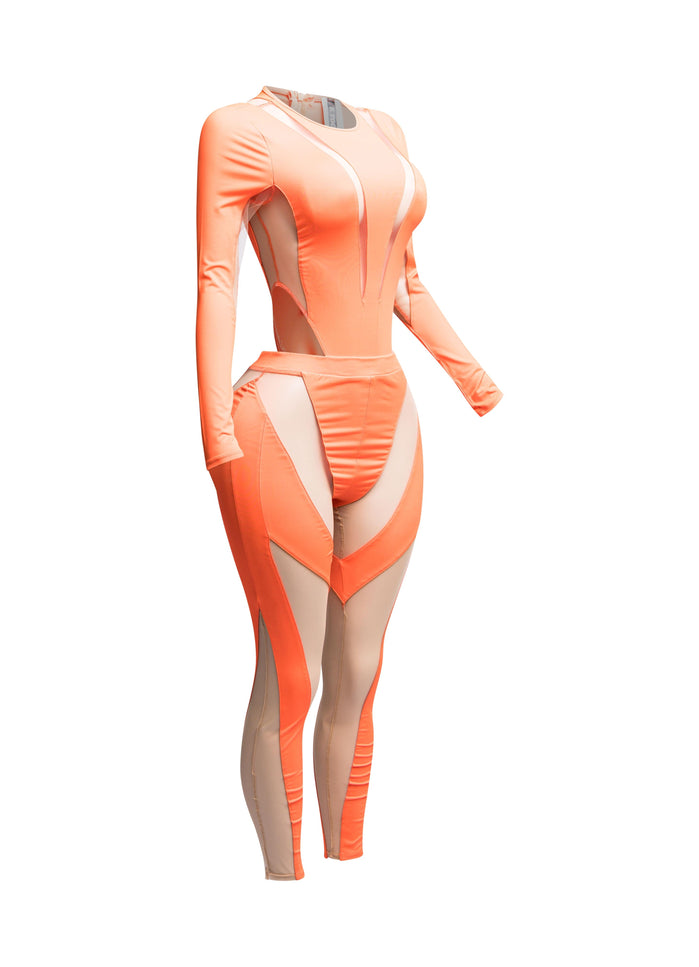 Mesh contrast bodysuit and leggings set - Muvin 