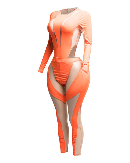 Mesh contrast bodysuit and leggings set - Muvin 