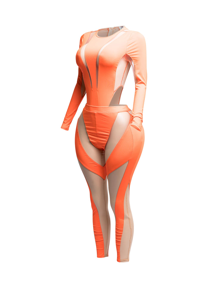 Mesh contrast bodysuit and leggings set - Muvin 