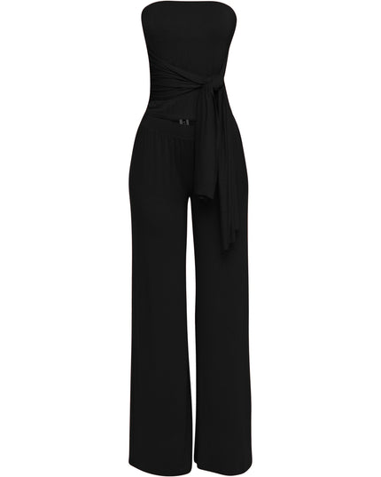 After Party Energy Strapless Tie Jumpsuit Dark Red - Muvin 
