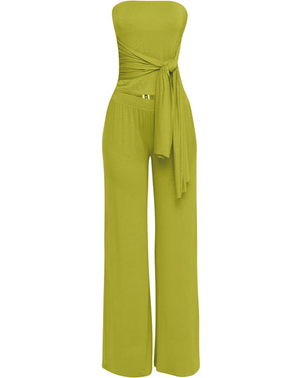 After Party Energy Strapless Tie Jumpsuit Dark Red - Muvin 