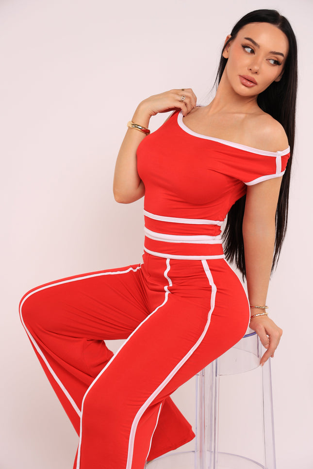 Color contrast detailed off shoulder SET. - Muvin 