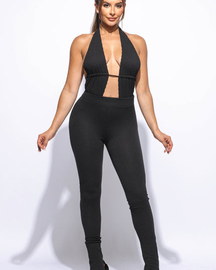 Halter open back bodysuit set - Muvin 