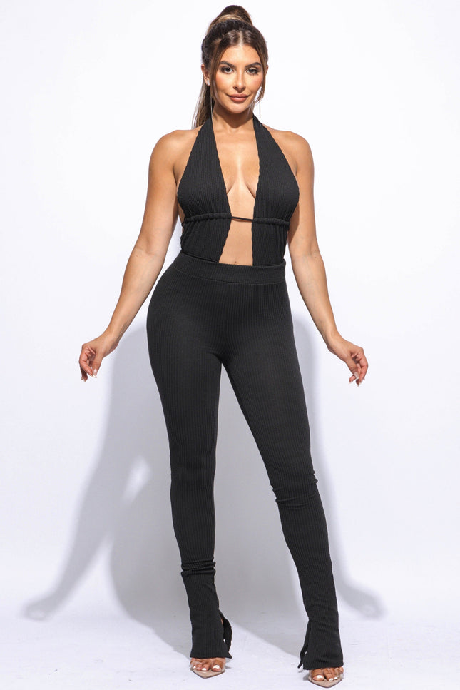 Halter open back bodysuit set - Muvin 
