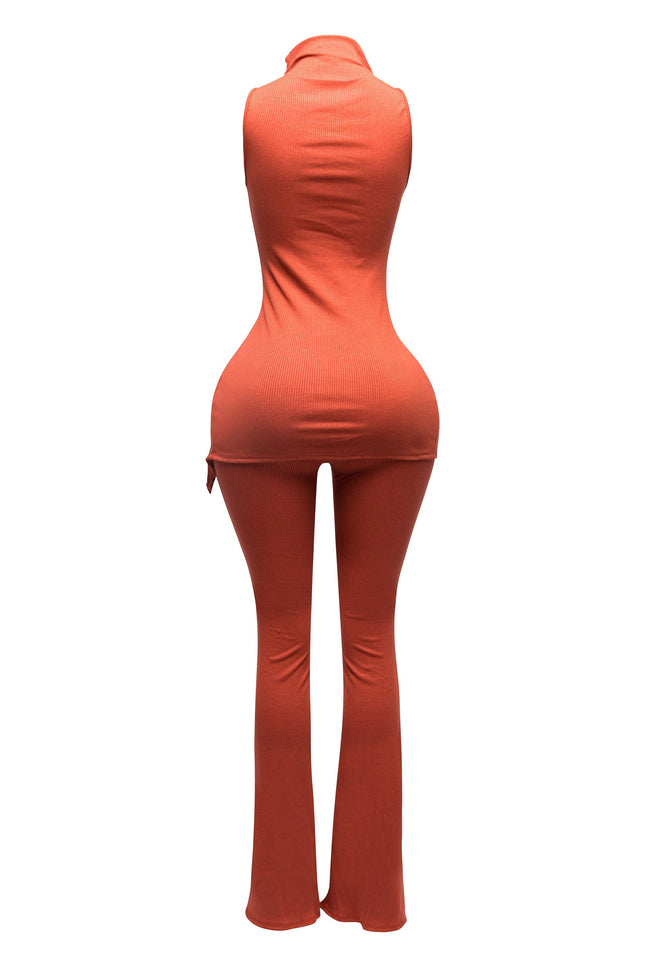 MOCK NECK SLIT TOP AND FLARE PANT SET - Muvin 