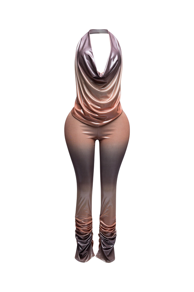 Ombre printed halter neck & ruching pants set - Muvin 