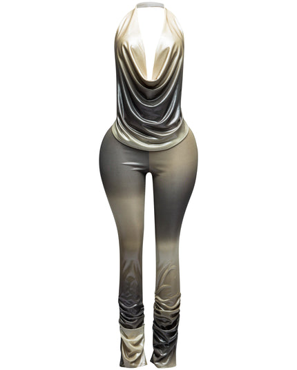 Ombre printed halter neck & ruching pants set - Muvin 