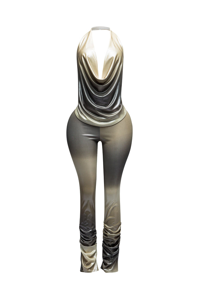 Ombre printed halter neck & ruching pants set - Muvin 