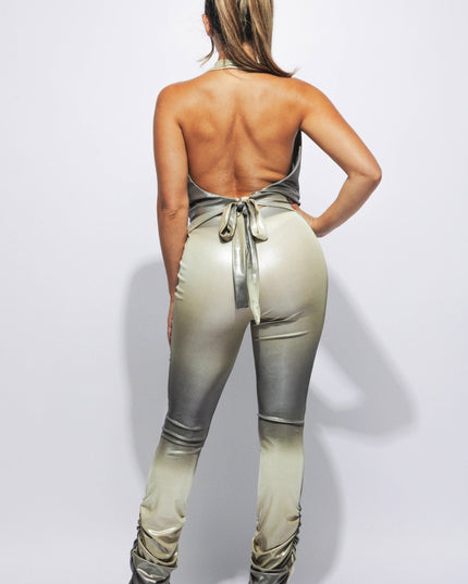 Ombre printed halter neck & ruching pants set - Muvin 