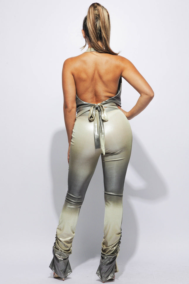 Ombre printed halter neck & ruching pants set - Muvin 