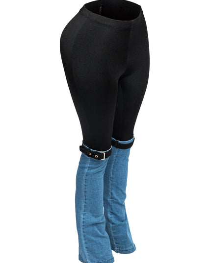 Buckle Detailed Denim Contrast Pants - Muvin 