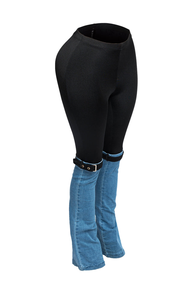 Buckle Detailed Denim Contrast Pants - Muvin 