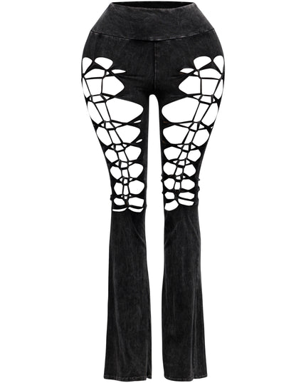 CUT AND TIE MINERAL WASH FLARED PANTS - Muvin 