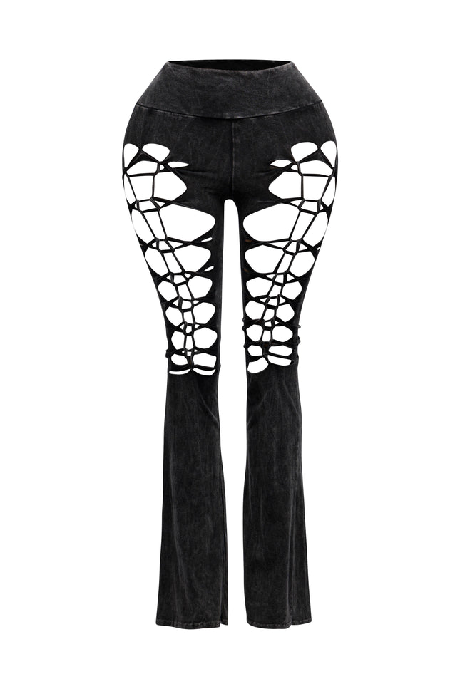 CUT AND TIE MINERAL WASH FLARED PANTS - Muvin 