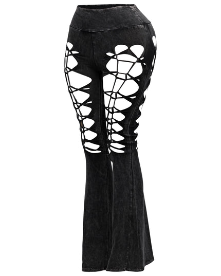 CUT AND TIE MINERAL WASH FLARED PANTS - Muvin 