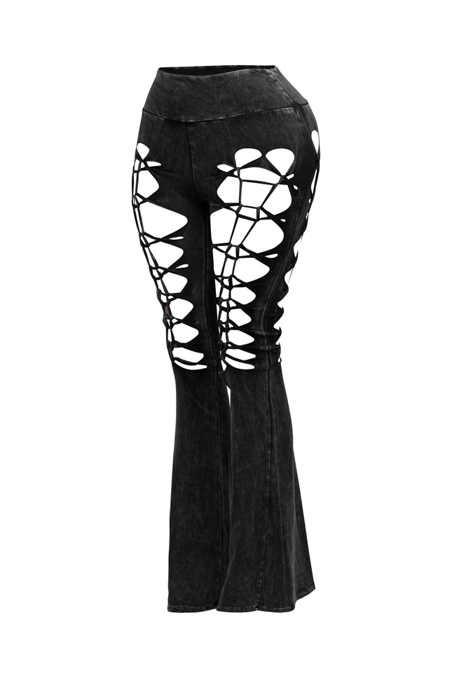 CUT AND TIE MINERAL WASH FLARED PANTS - Muvin 
