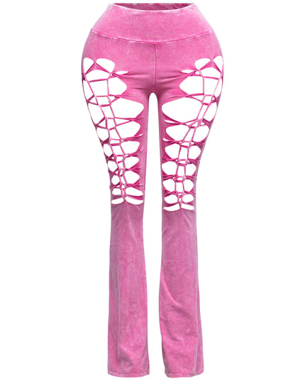 CUT AND TIE MINERAL WASH FLARED PANTS - Muvin 
