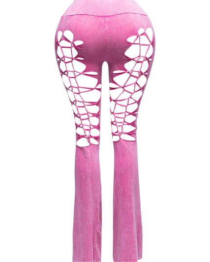 CUT AND TIE MINERAL WASH FLARED PANTS - Muvin 
