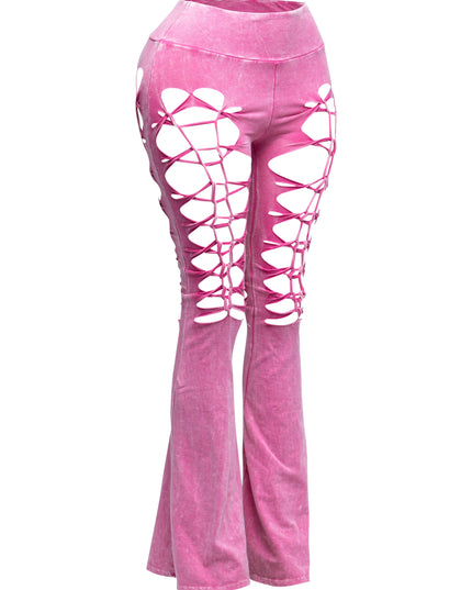 CUT AND TIE MINERAL WASH FLARED PANTS - Muvin 