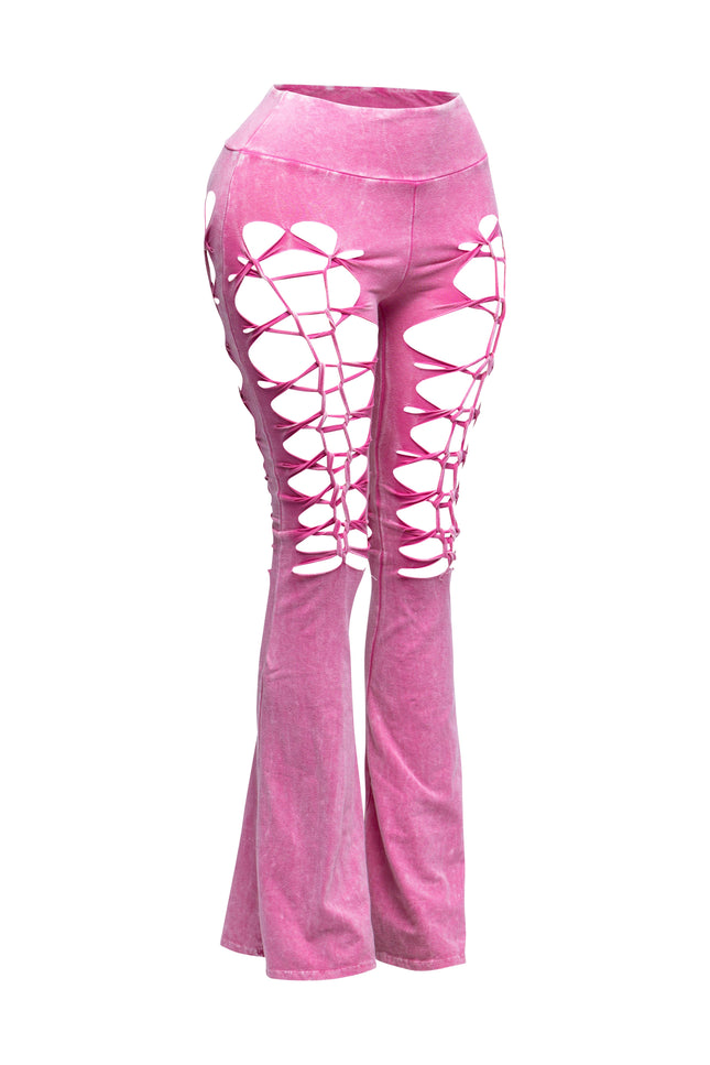 CUT AND TIE MINERAL WASH FLARED PANTS - Muvin 