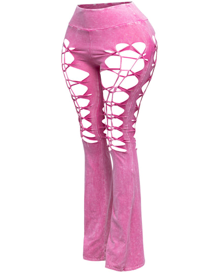 CUT AND TIE MINERAL WASH FLARED PANTS - Muvin 