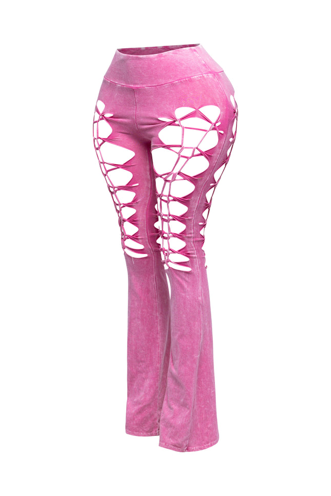 CUT AND TIE MINERAL WASH FLARED PANTS - Muvin 
