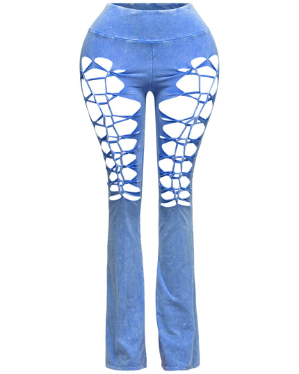 CUT AND TIE MINERAL WASH FLARED PANTS - Muvin 