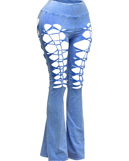 CUT AND TIE MINERAL WASH FLARED PANTS - Muvin 
