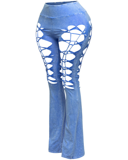CUT AND TIE MINERAL WASH FLARED PANTS - Muvin 