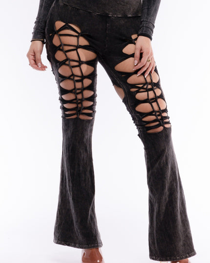 CUT AND TIE MINERAL WASH FLARED PANTS - Muvin 
