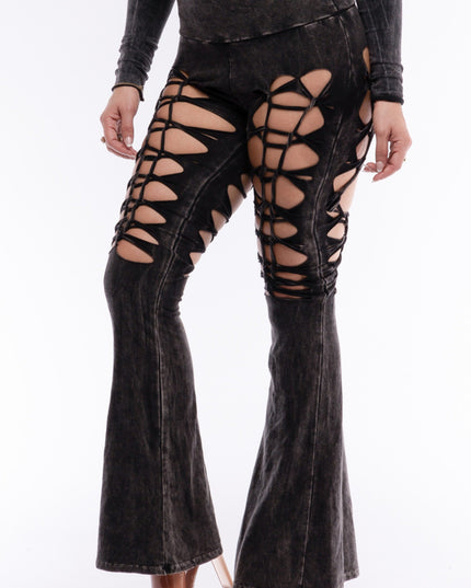 CUT AND TIE MINERAL WASH FLARED PANTS - Muvin 