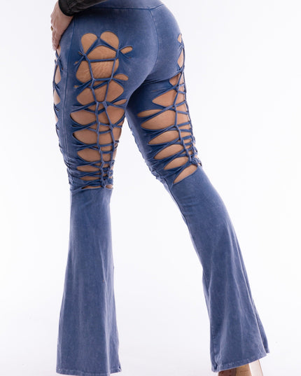 CUT AND TIE MINERAL WASH FLARED PANTS - Muvin 